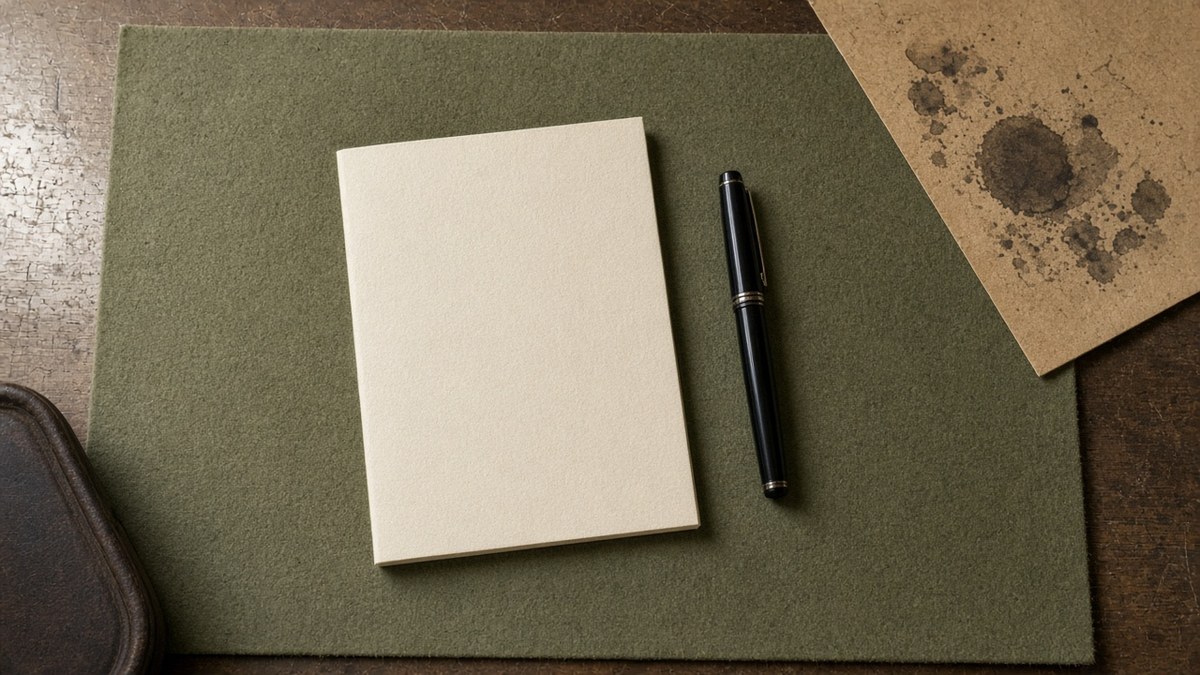 Addiction treatment exam booklet and a capped pen rest on a green felt blotter