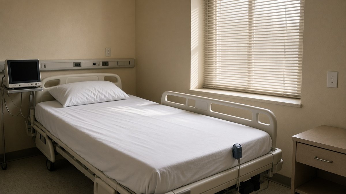 Detox center near me empty observation bed, dark monitor, and a pulse ox on the rail