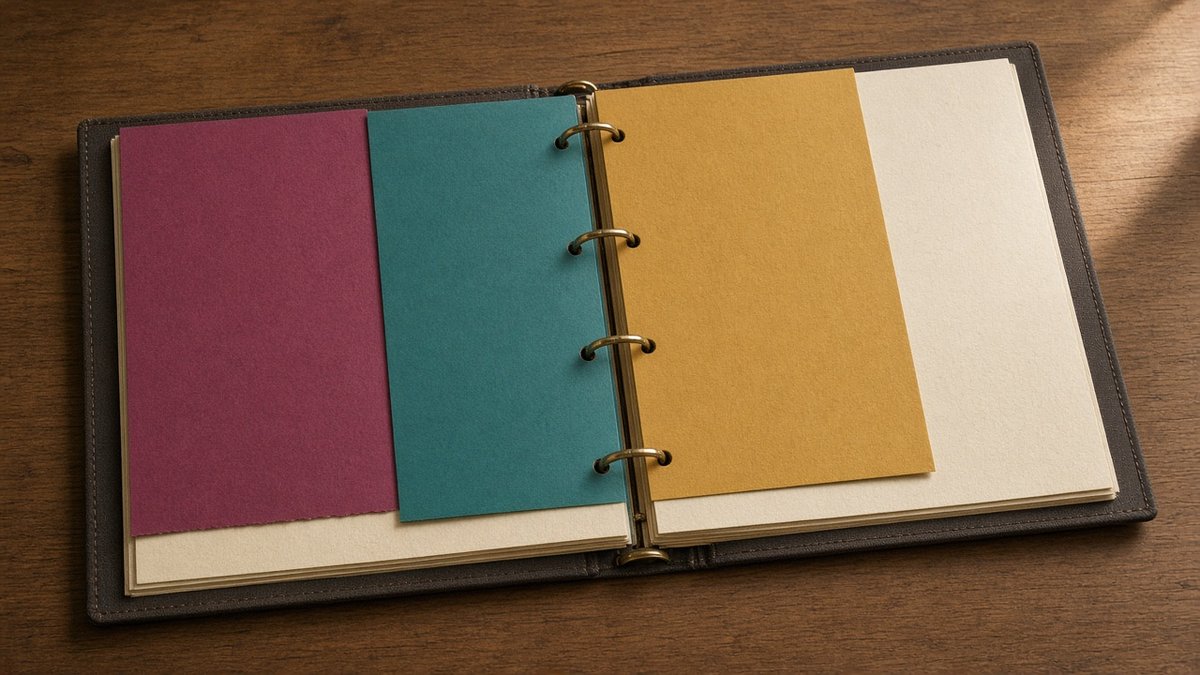 Substance use treatment open binder with unlabeled burgundy teal and ochre dividers