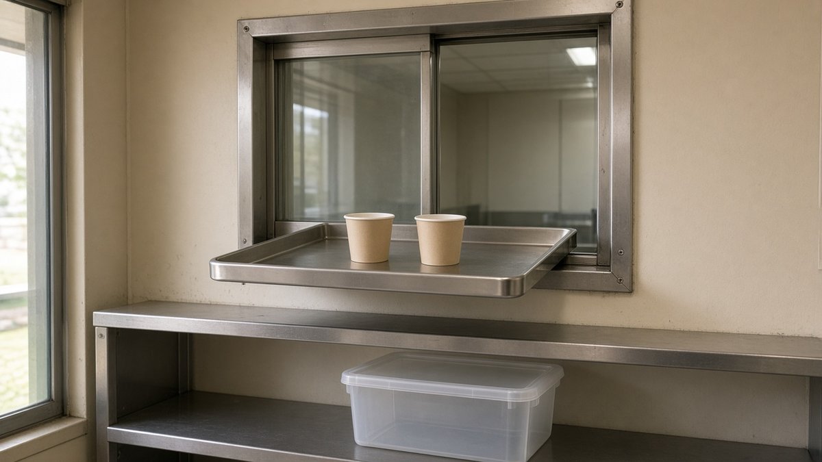 Treatment for drug addiction stainless pass-through tray with two empty paper cups